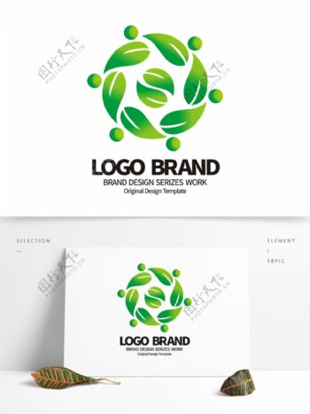 简约绿叶花形J字母公司LOGO标志设计