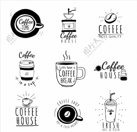 手绘咖啡主题标签设计