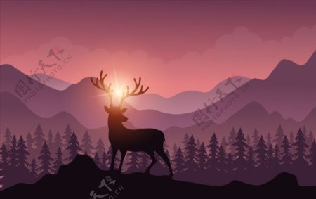 森林麋鹿壁画