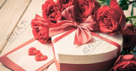 红色花朵礼盒礼物背景