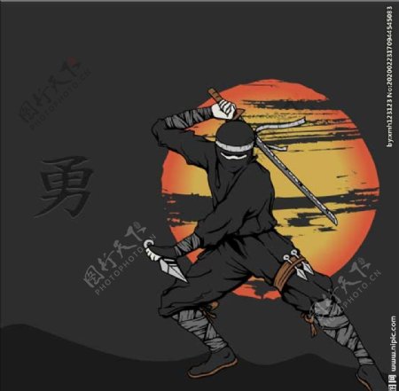 忍者武士日本元素黑天月亮卡通素