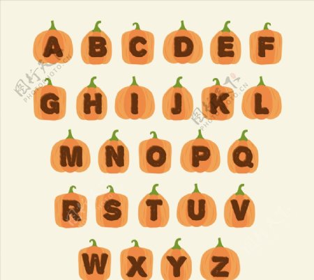 26个橙色南瓜字母矢量素材