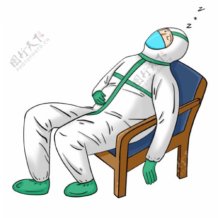 工作疲惫睡着的医生原创手绘卡通