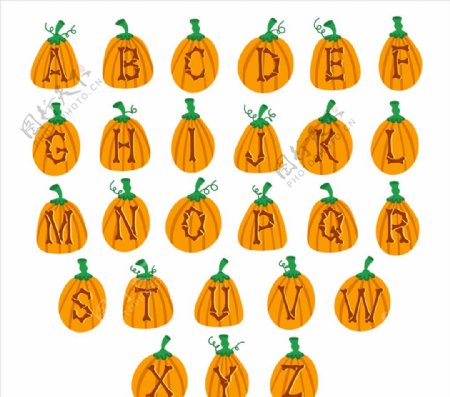 26个橙色南瓜字母设计