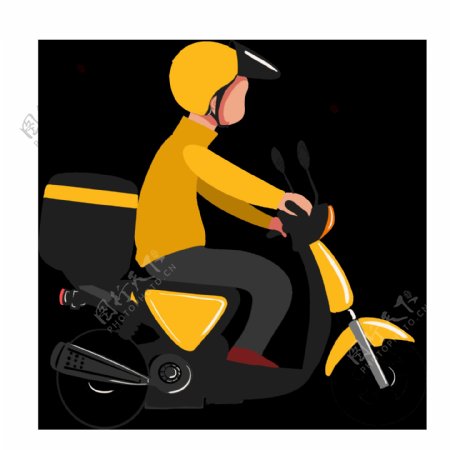 外卖骑手摩托插画卡通海报素材