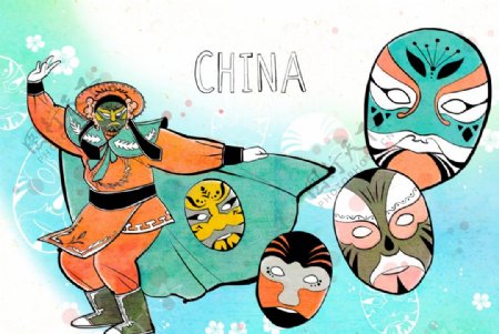 中国传统面具插画