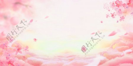 粉色浪漫云彩水彩花卉背景