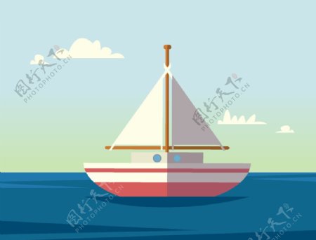 卡通海船插画