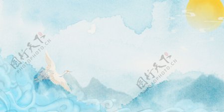 中国风淡蓝色仙鹤天空背景