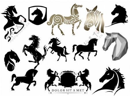 战马马头独角兽动物标志素材