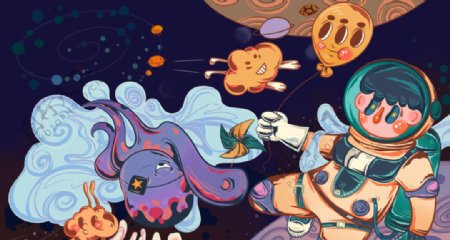宇宙冒险插画卡通背景素材