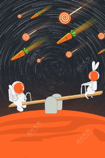 新中式宇航员流星宇宙玄关装饰画
