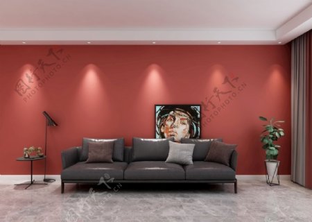 红色沙发背景墙效果图