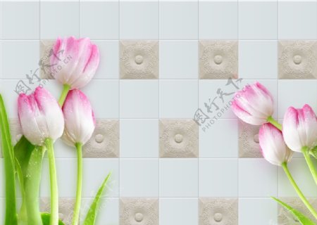郁金香壁纸瓷砖浴室背景墙