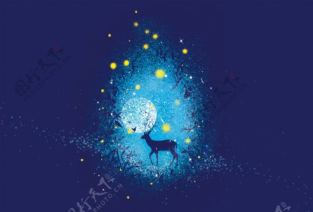 星空下的鹿插画