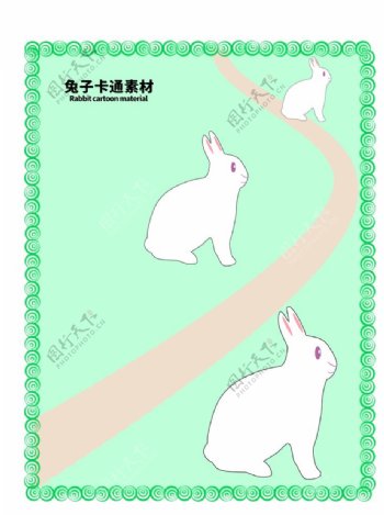 分层边框绿色曲线兔子卡通素材图片