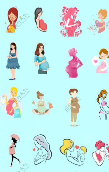 孕妇人物素材卡通粉色孕妇图片