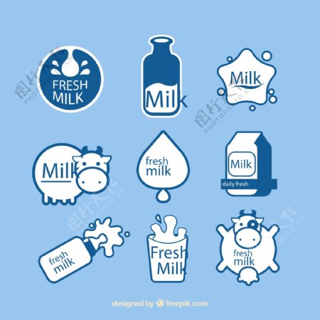 蓝色牛奶标签图片