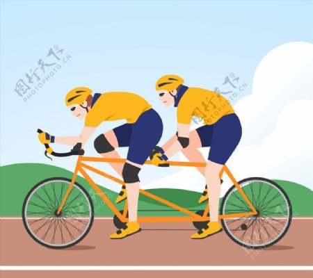 骑双人自行车的人图片