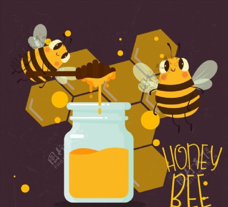 可爱蜜蜂和蜂蜜图片