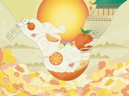 一款中国风橙子包装插画图片