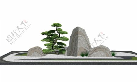 中式片石小景SU模型图片