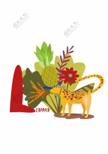 豹子与植物印花图案图片