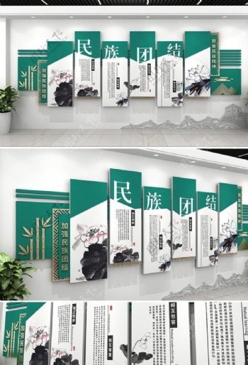绿色时尚民族团结文化墙图片