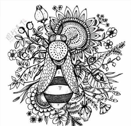 手绘蜜蜂和葵花图片