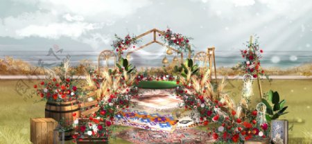 户外秋色系婚礼效果图图片