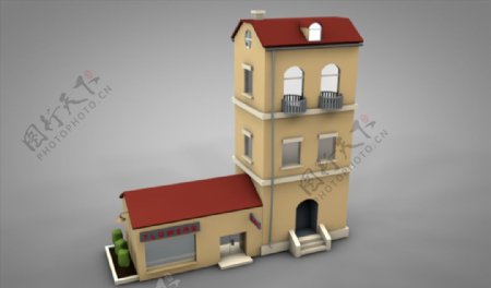 C4D模型小楼房房子木头建筑图片