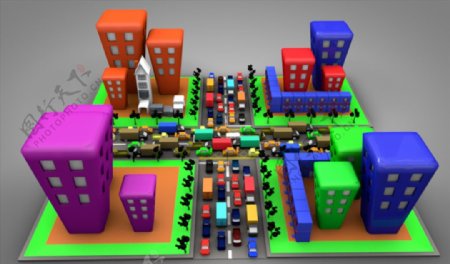 C4D模型房子街道图片