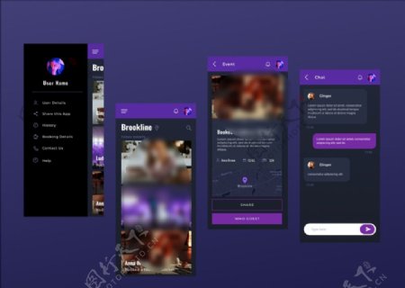 xd社交紫色UI设计侧滑菜单页图片