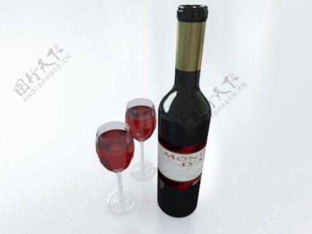 红酒瓶高脚杯组合3d模型下载
