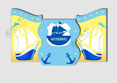 蓝色海洋风婚礼迎宾背景