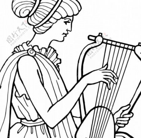一个女人玩七弦琴矢量图像