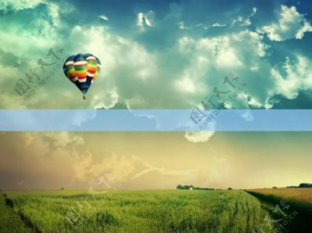 热气球草原风景PPT模板