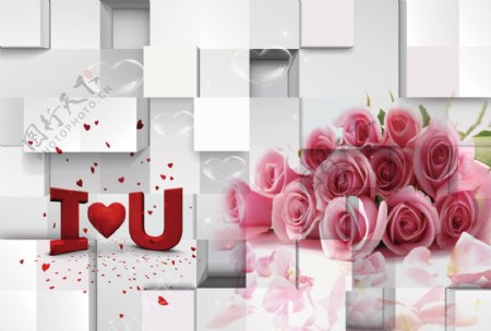 3D浪漫玫瑰花卉背景墙