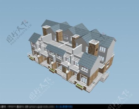 花园式建筑模型3d渲染图