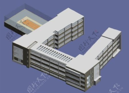 u型学校建筑模型