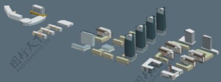 高层和U形建筑规划3D模型