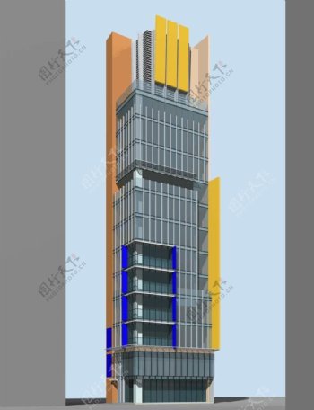 彩色时尚高层公建建筑3D模型