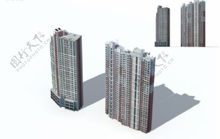 商业街高层带裙住宅楼群3D模型