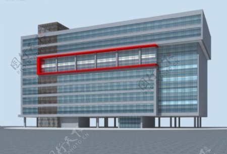 中心镶红边大厦建筑3d效果图