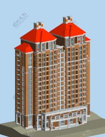 欧式二联排小高层塔式商住楼模型