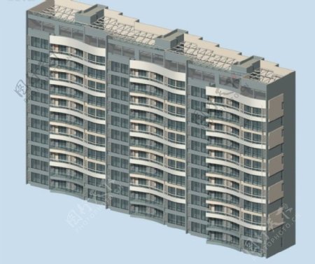 三联排曲面高层住宅楼建筑3D模型