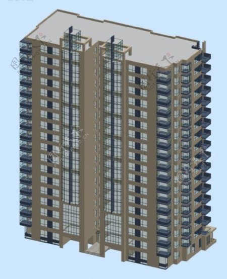 对称型高层塔式住宅楼3d模型