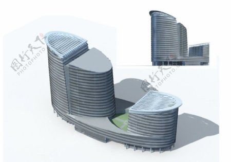 椭圆形多层公建建筑3D模型