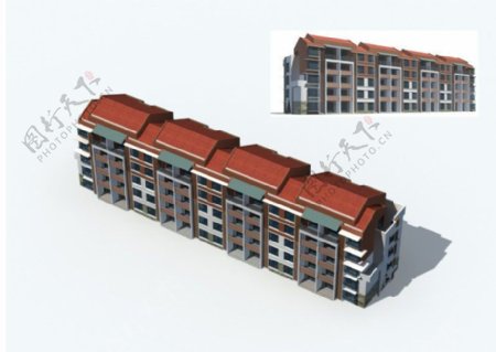 红色斜坡顶住宅建筑3d模型