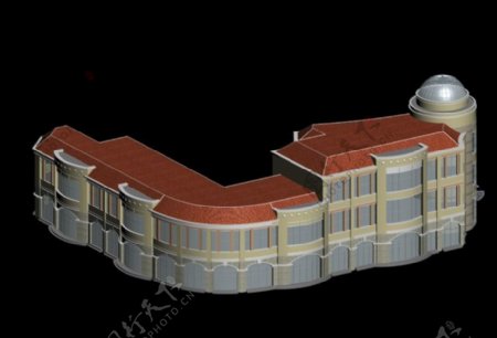 欧式弯形商业街建筑3D模型